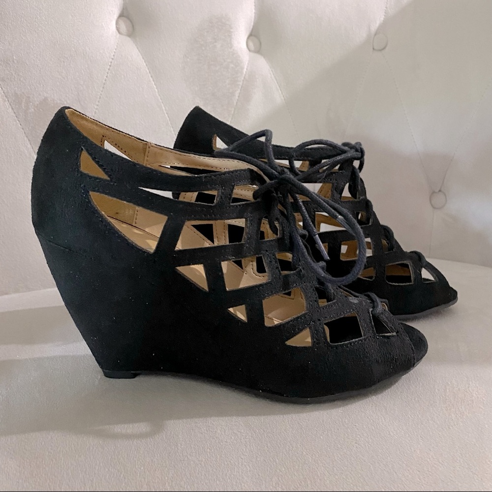Lace Up Wedge Heels